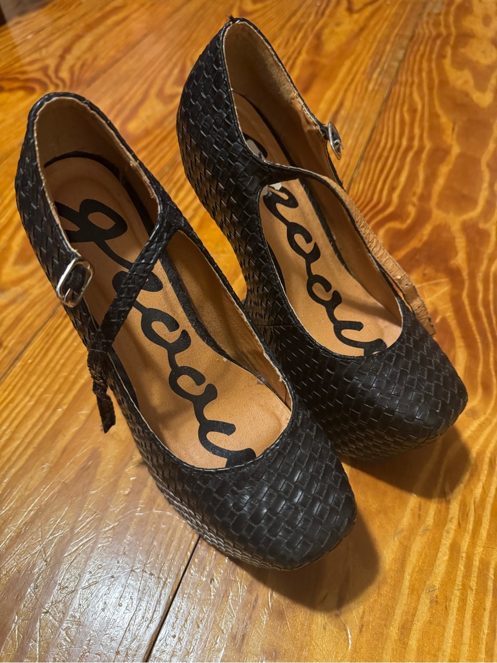 Women Black Heels with Buckle Strap